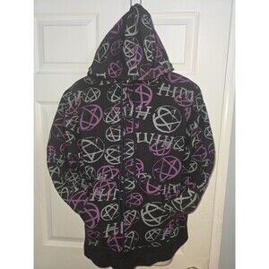 Vintage Y2K Jacket Band Heartagram HIM BAM Mens Meduim Hoodie Skater Punk AOP
